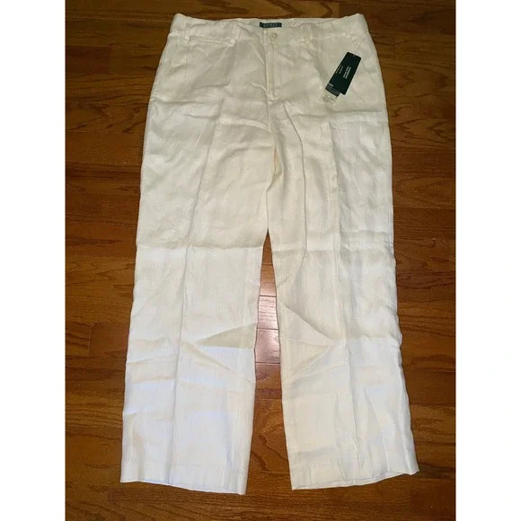 Lauren Ralph Lauren Cream Colored 100% Linen Pants 32.5" Inseam Size 16 - Picture 1 of 9